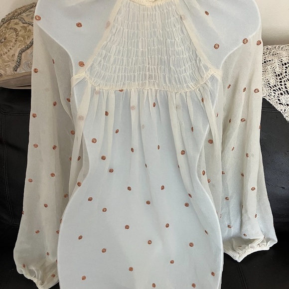 FREE PEOPLE - Polka Dot Long Sleeve Shirt (White/Rose Gold) - Picture 6 of 9